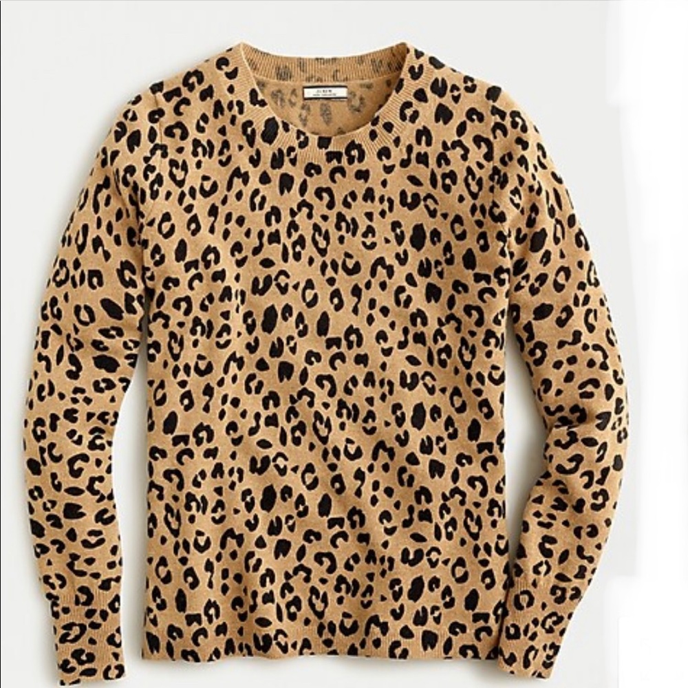 J.crew cashmere crewneck sweater in leopard print